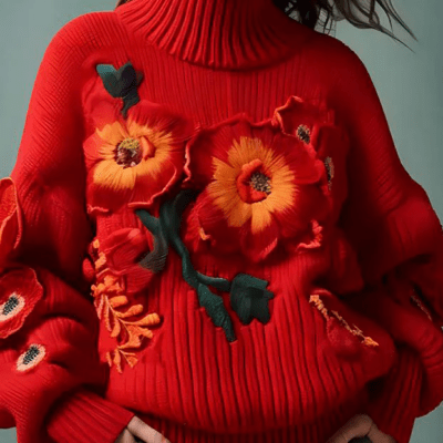 Джемперы с крупными цветами. Аппликация и вышивка